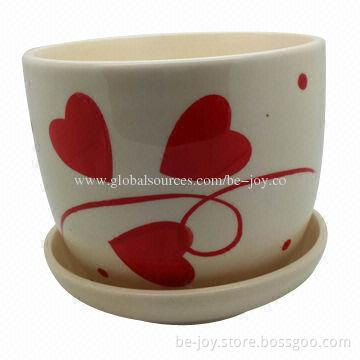 Ceramic flower pot with design, available in various colors, sizes and artworks